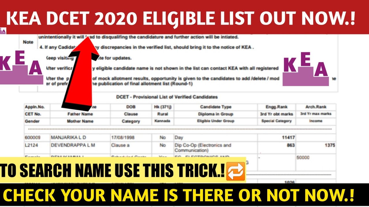 DCET UPDATE 15-12-20 |DCET FINAL ELIGIBLE LIST OUT|KEA DCET 2020|DCET 2020 |KEA DCET COUNSELING