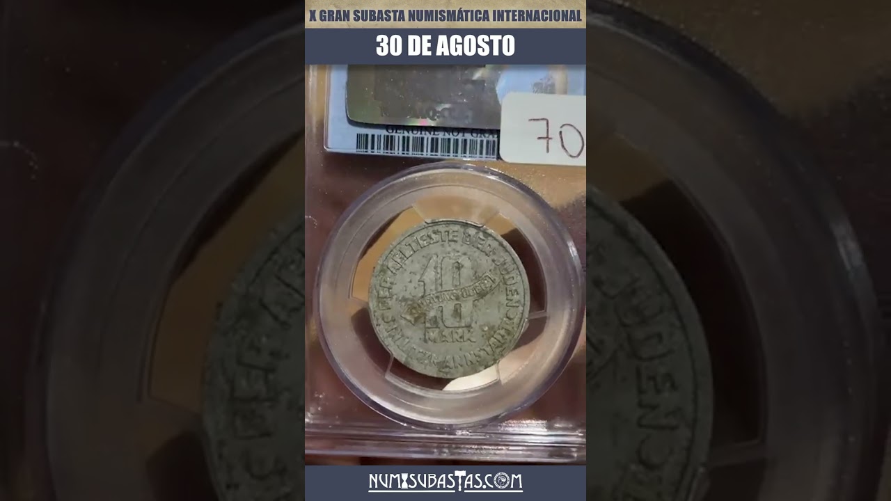 Pieza escasa y de relevancia hist&oacute;rica, 10 mark utilizada en el gueto de Litzmannstadt, Polonia.