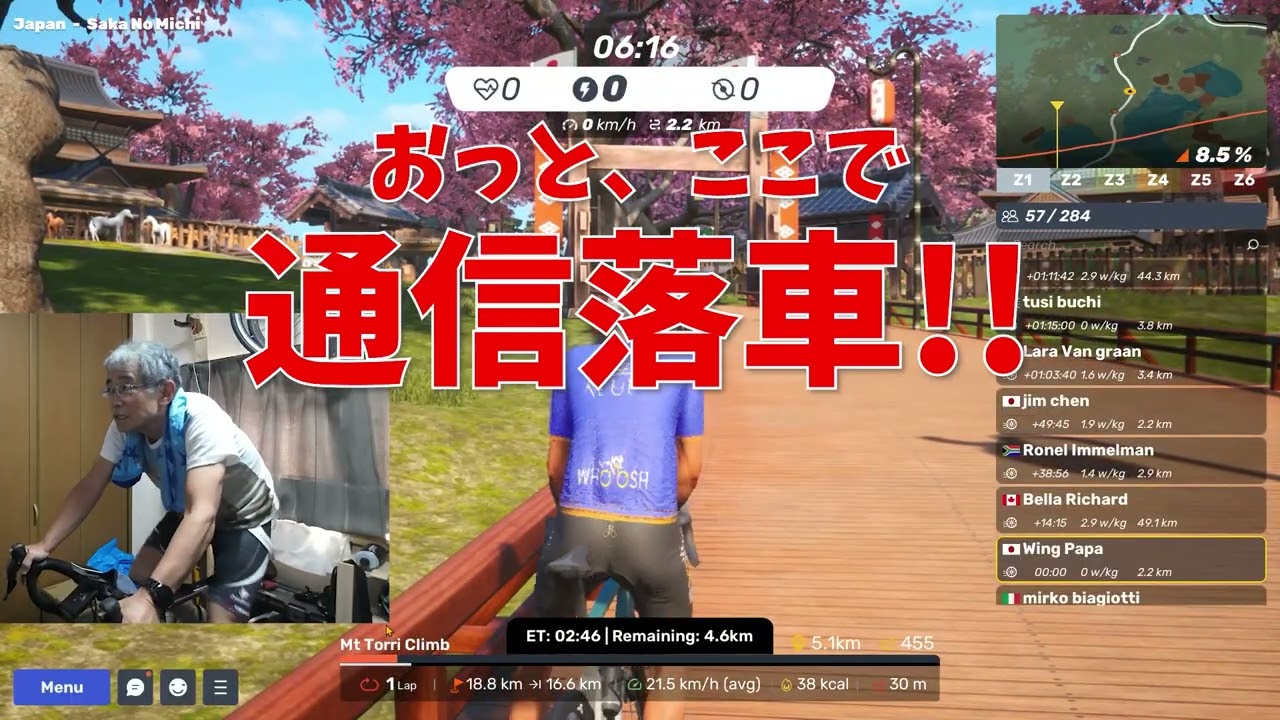 MyWhooshで通信落車が連発