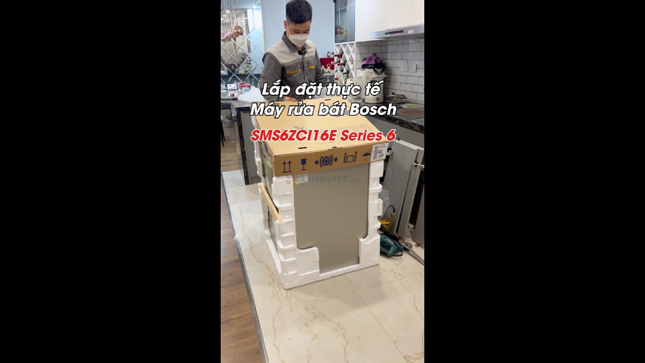 Lắp đặt thực tế Máy rửa bát độc lập Bosch Series 6 SMS6ZCI16E tại nhà khách hàng