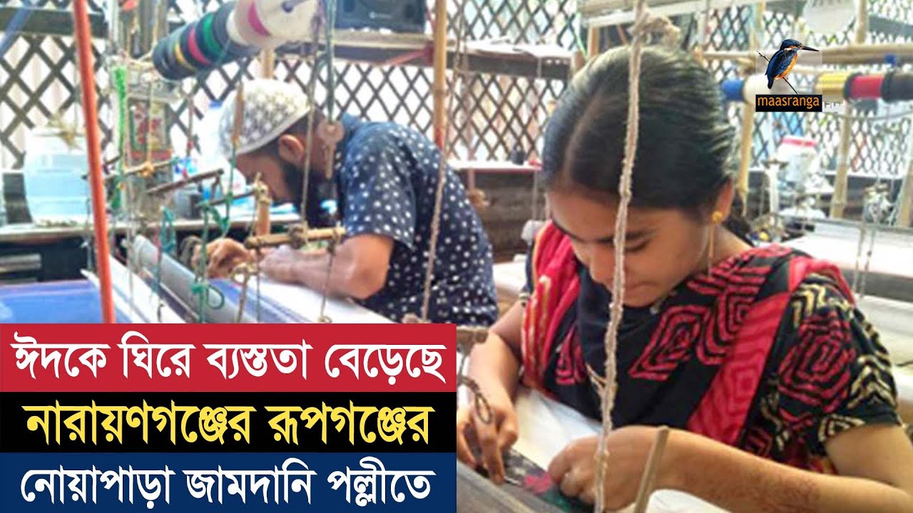 ঈদকে ঘিরে ব্যস্ততা বেড়েছে নারায়ণগঞ্জের রূপগঞ্জের নোয়াপাড়া জামদানি পল্লীতে | Jamdani | Maasranga News