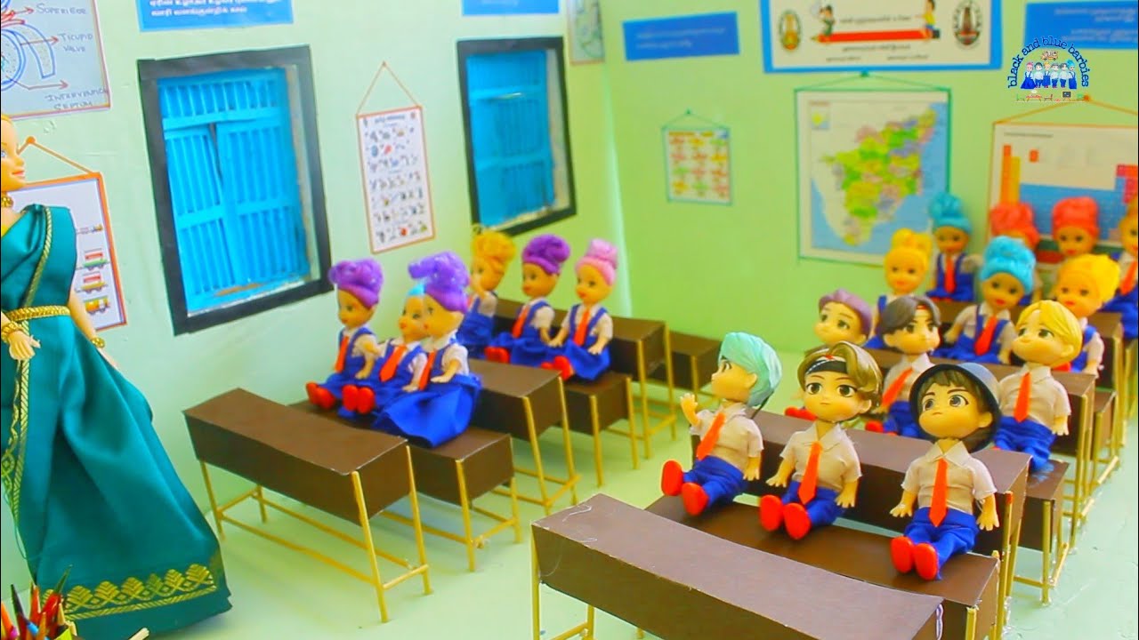 First day note book distribution | school life barbie doll | black and blue barbies