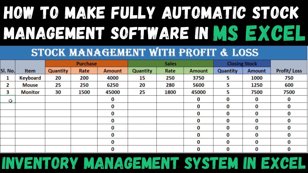 How To Maintain Stock In Ms Excel | Stock Management Software Into Excel In Hindi