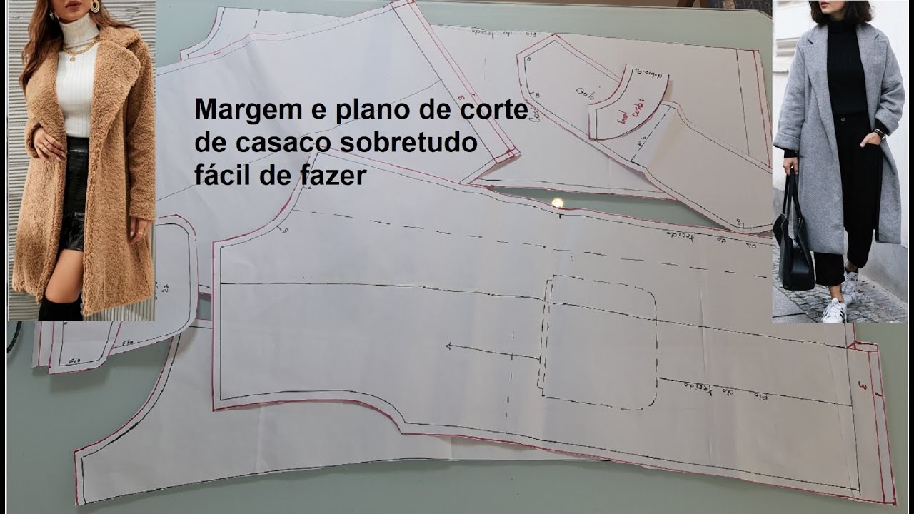 Diy - Margem de costura e plano de corte casaco trench coat unisex - aula 368