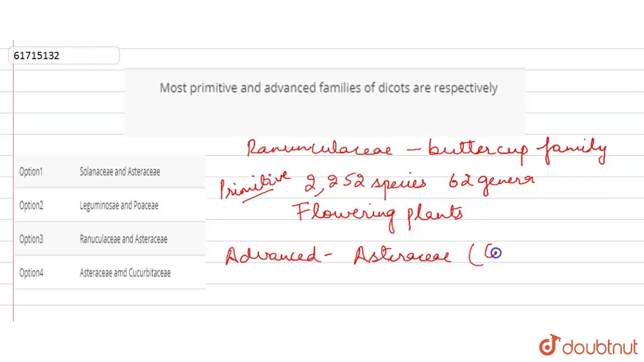 Most primitive and advanced families of dicots are respectively