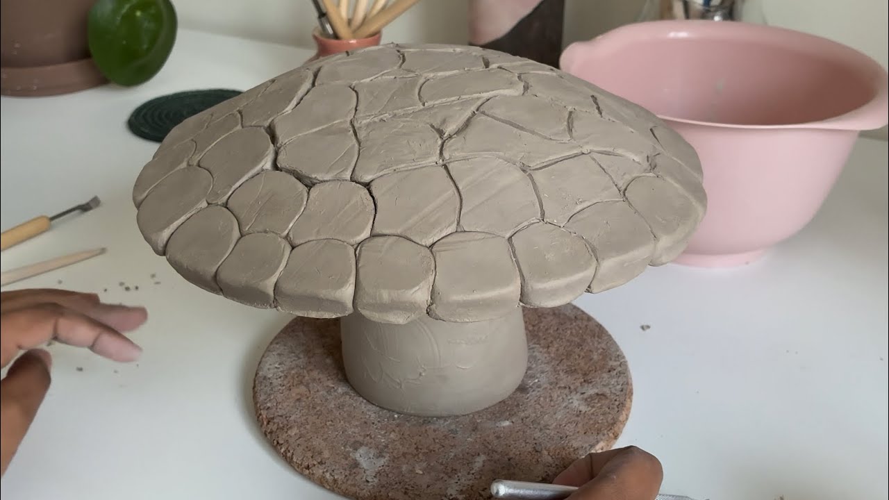 Mushroom/pebble bowl sculpture using stoneware clay 