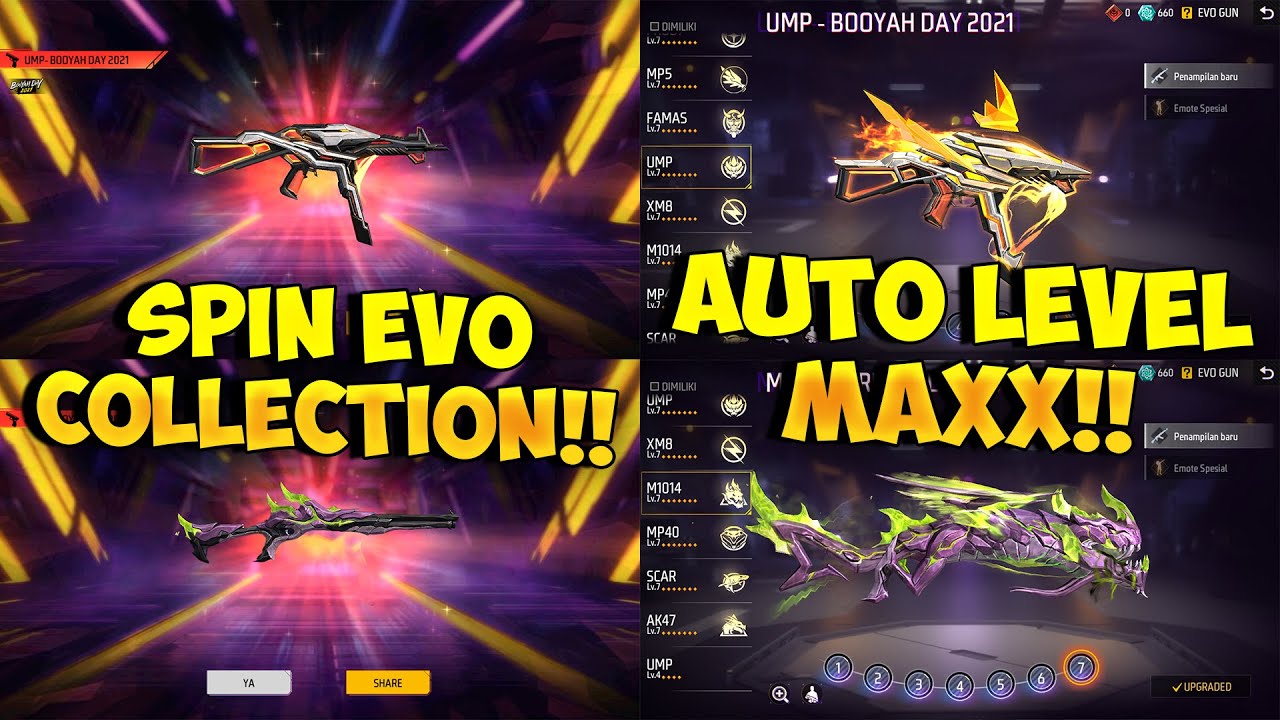 SPIN EVO GUN COLLECTION !! Borong Spin Evo M1014 Green Flame Draco & Spin Evo UMP Booyah Day 2021 FF