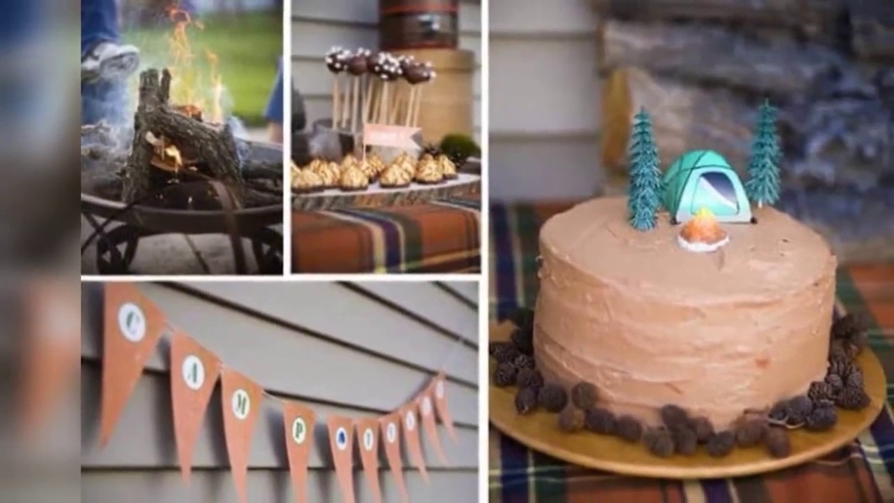 Outdoor camping birthday party ideas Log decor