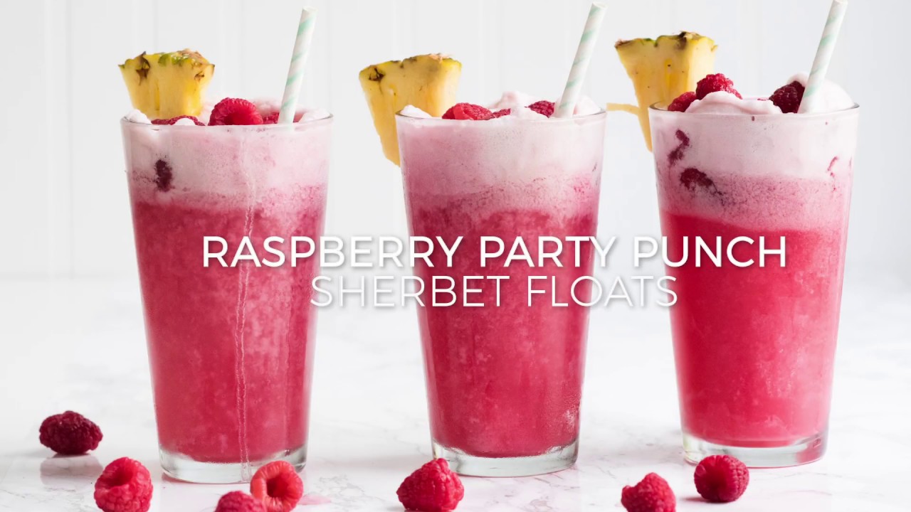 Raspberry Party Punch Sherbet Floats