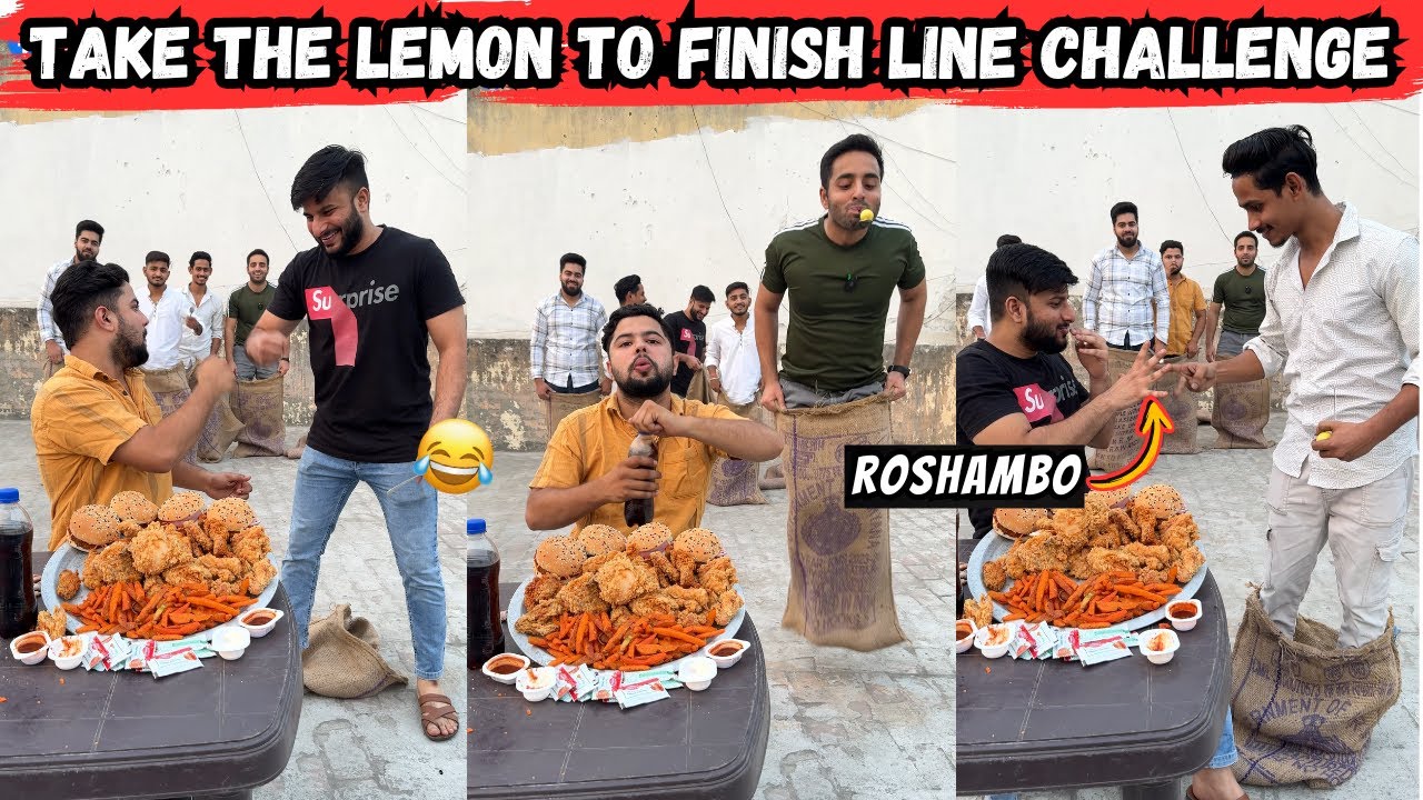 Funny Jumping Challenge With Team 😜 Take The Lemon To Finish Line & Eat Unlimited Chicken Platter 🤩