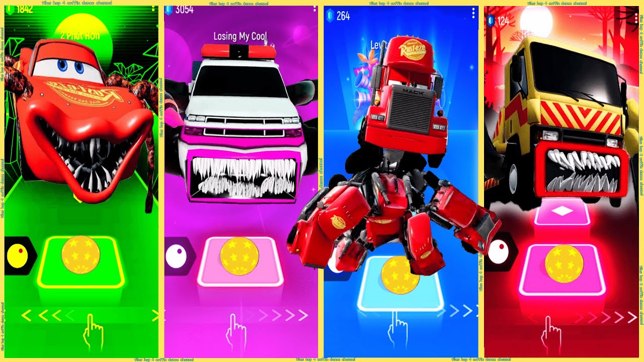 coffin dance - Mack Dark Eater vs  Pickup Truck Eater vs Lightning Mcqueen vs Tow Truck | Tiles HOP❗