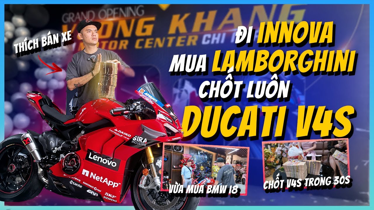 Anh trai Bình Dương chạy Innova lên mua Lamborghini - rước BMW i8 và chốt luôn Ducati V4s trong 30s