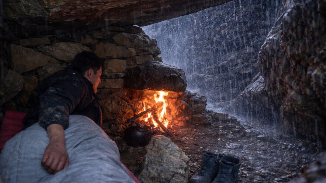  Alone in the Rainstorm &ndash; Stone Shelter Survival