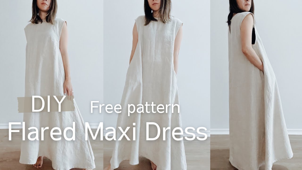 DIY-flared maxi dress without pattern |Aラインのマキシワンピースを作ってみる
