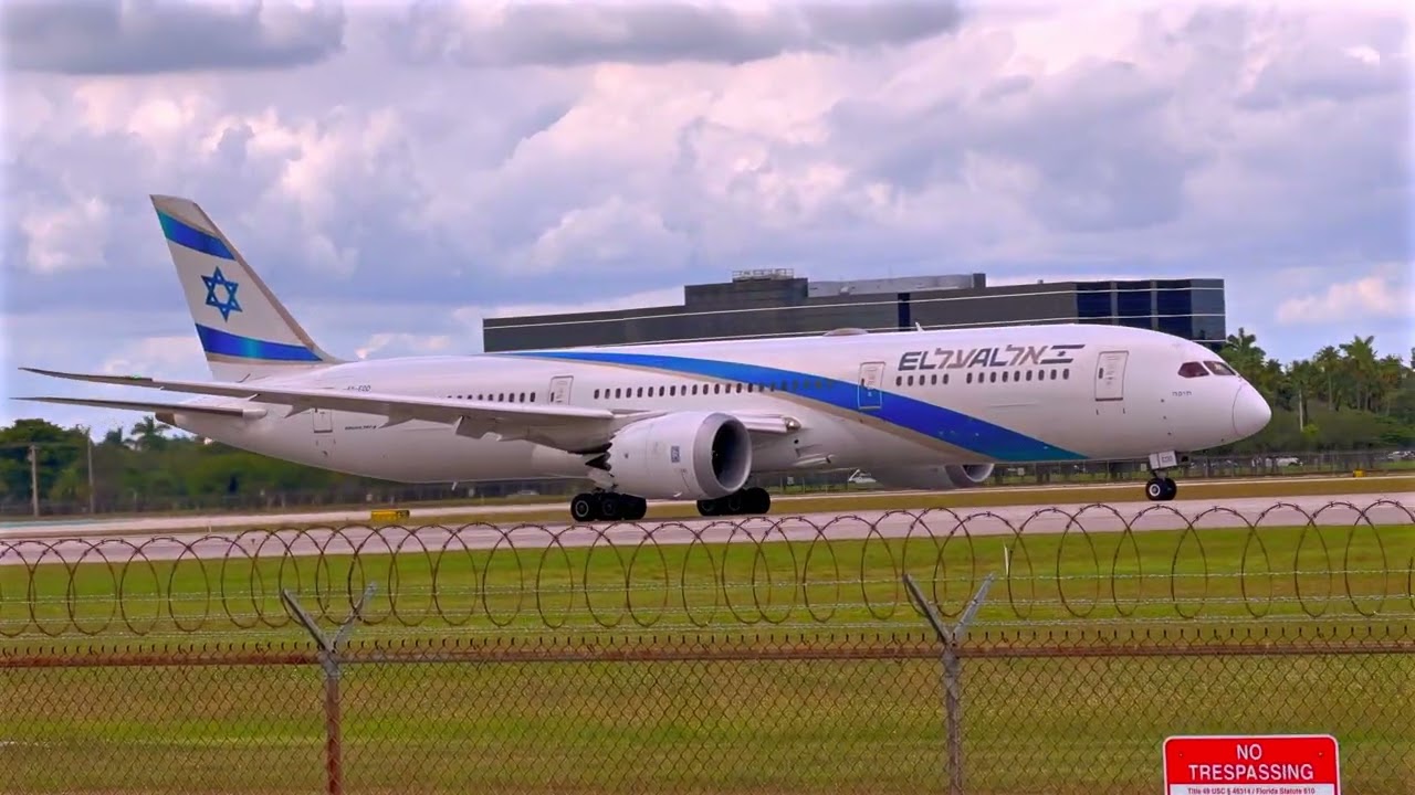 EL AL Boeing 787-9 Dreamliner. Israel Airlines-Powerful Takeoff Miami-Tel Aviv-Real ATC Audio