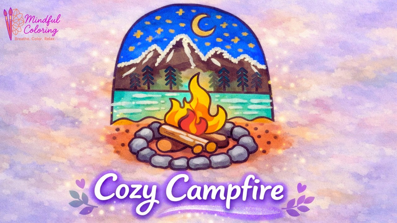Peaceful Campfire Coloring 🔥🌙 Relaxing Night Landscape