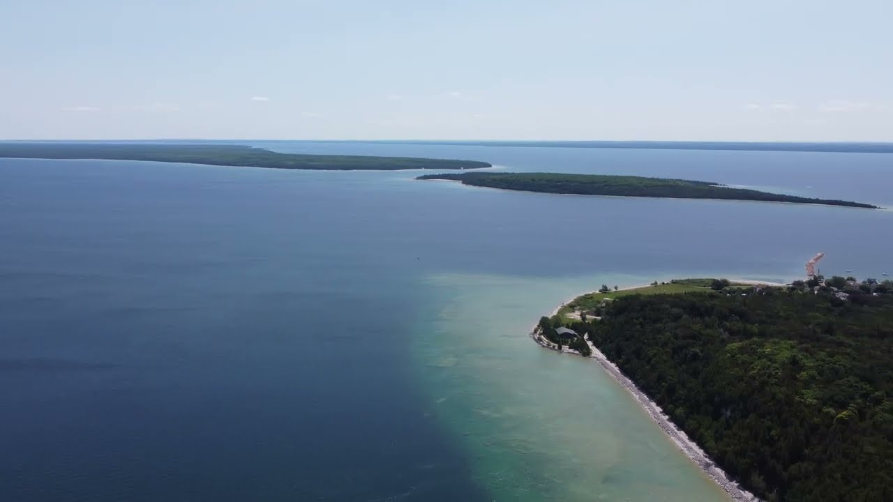 Mackinac Island, Michigan - Panorama and Arch Rock - Day - Drone - 4k