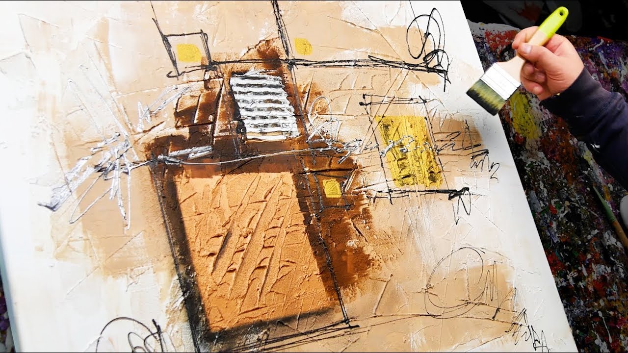 Abstract Painting Demo Acrylics using brush, knife and modeling paste - Rooftop