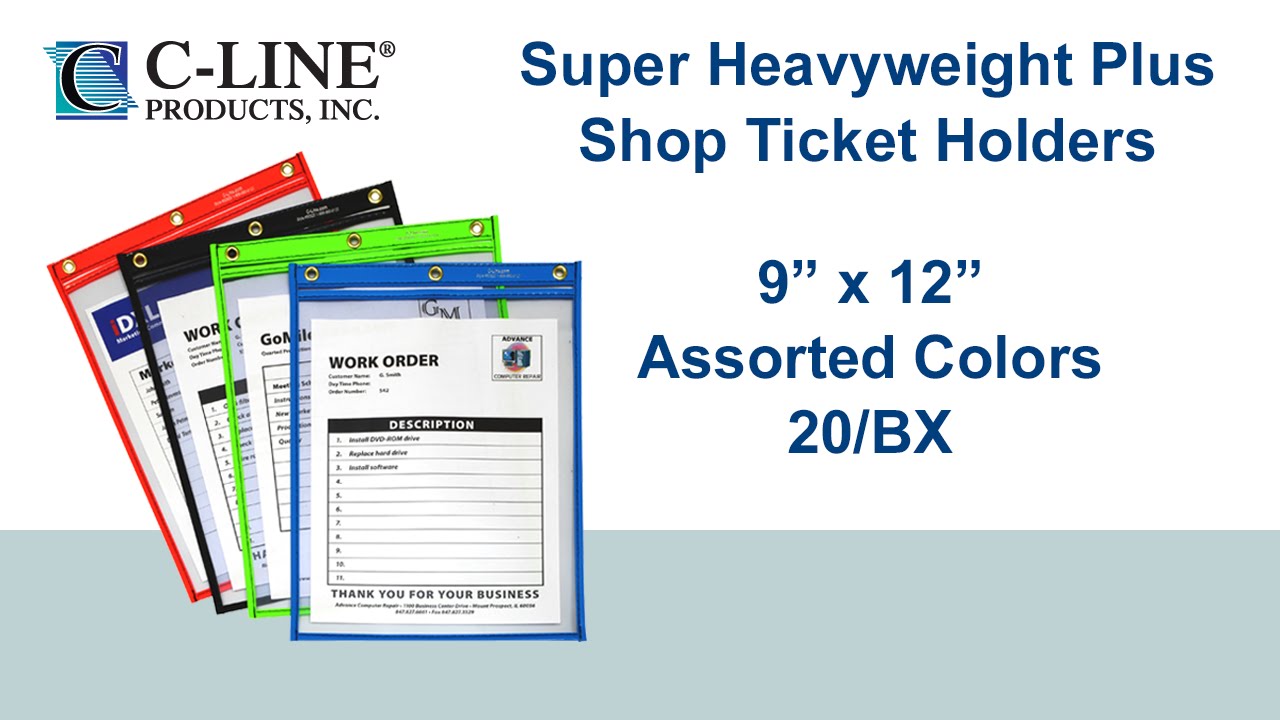 Super Heavyweight Plus Stitched Shop Ticket Holder, Assorted, 9x12, 20/BX - C-Line Products - 50920