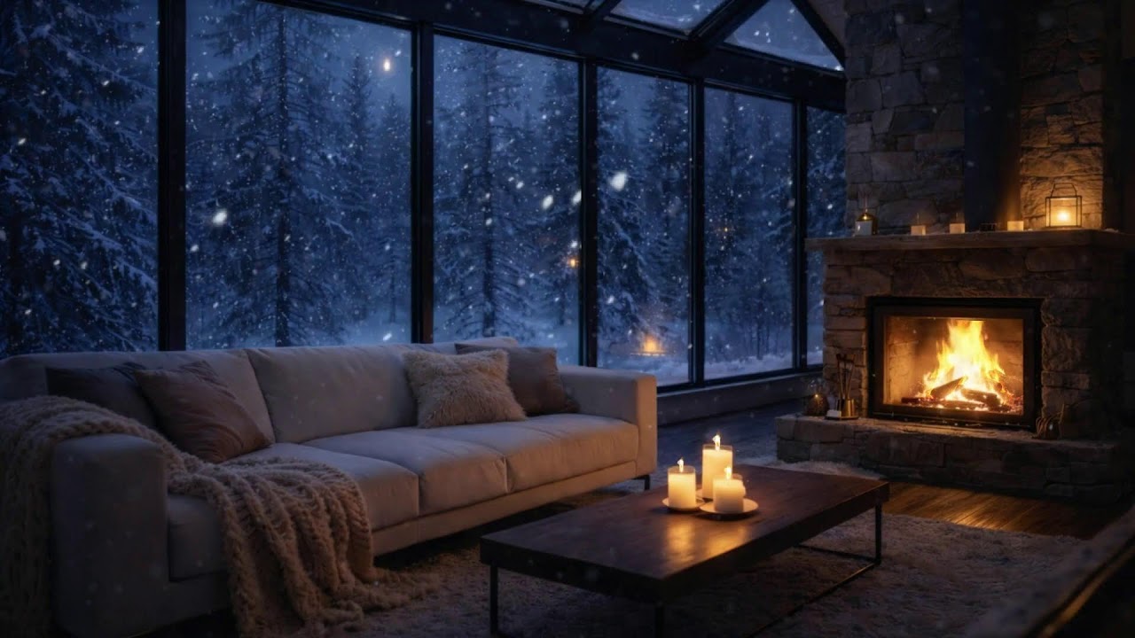 Cozy Winter Jazz Cafe  Fireplace Ambience for Study & Relax