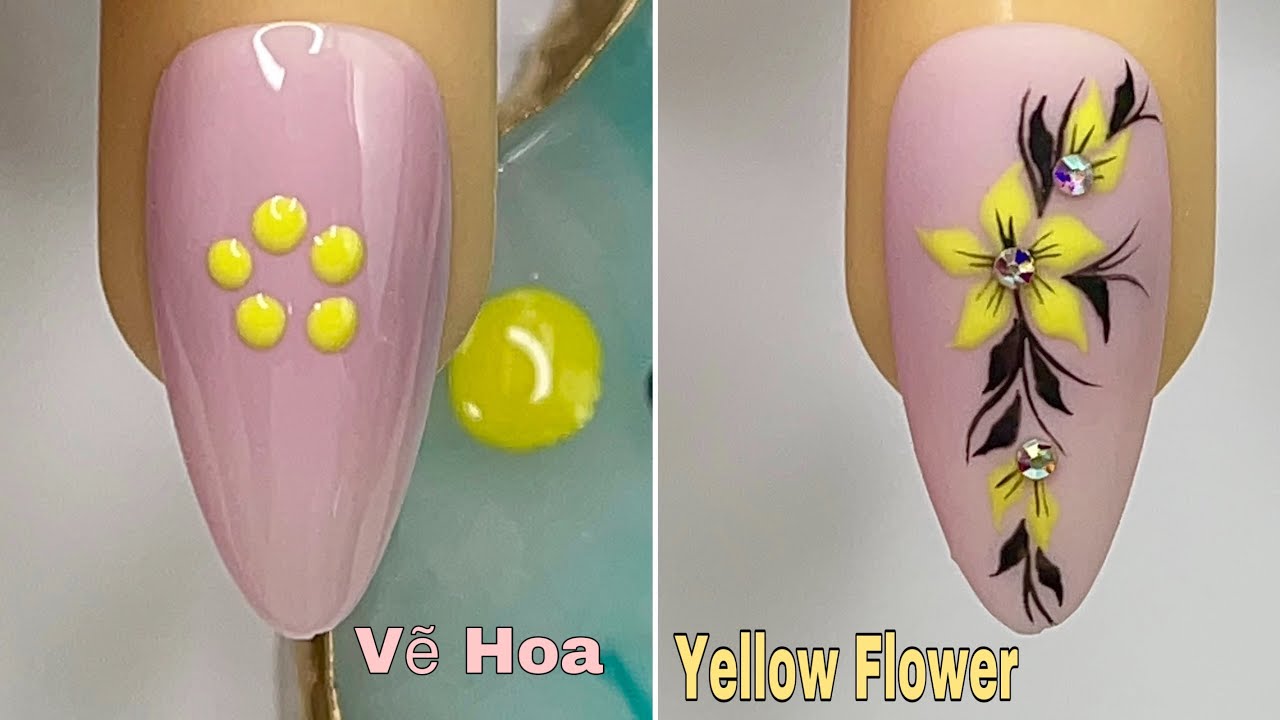 Маникюр с желтыми цветами для начинающих 💖Vẽ Hoa Vàng 💅 Новый дизайн ногтей 💝 Новые ногти
