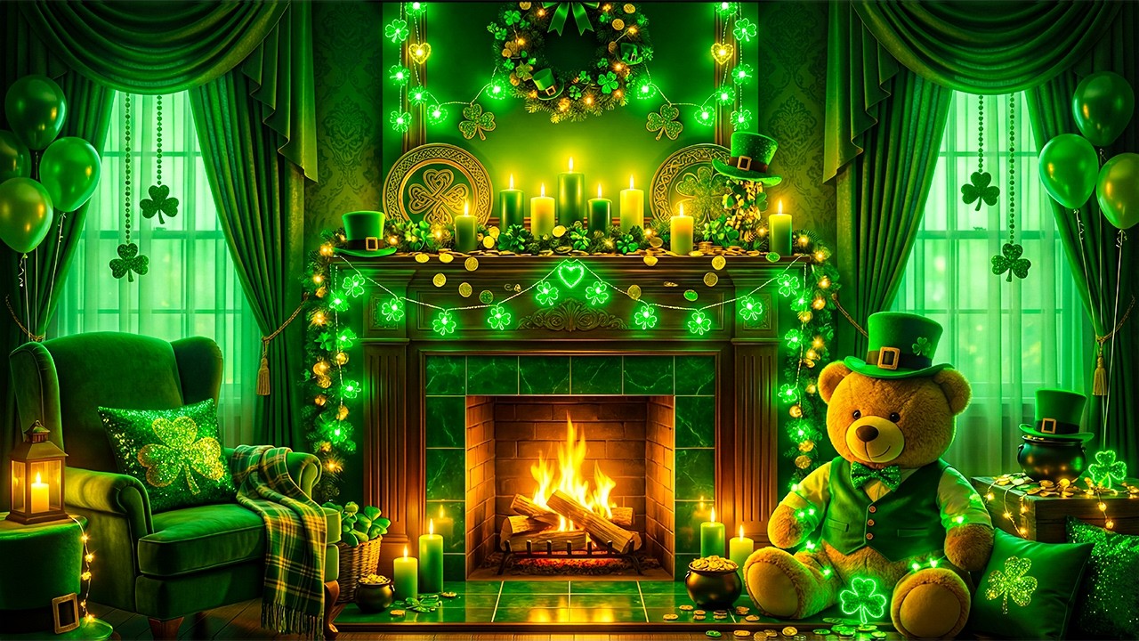 St Patrick’s Day Fireplace Ambience 🍀 Relaxing Irish Instrumental Music, Peaceful Ambience