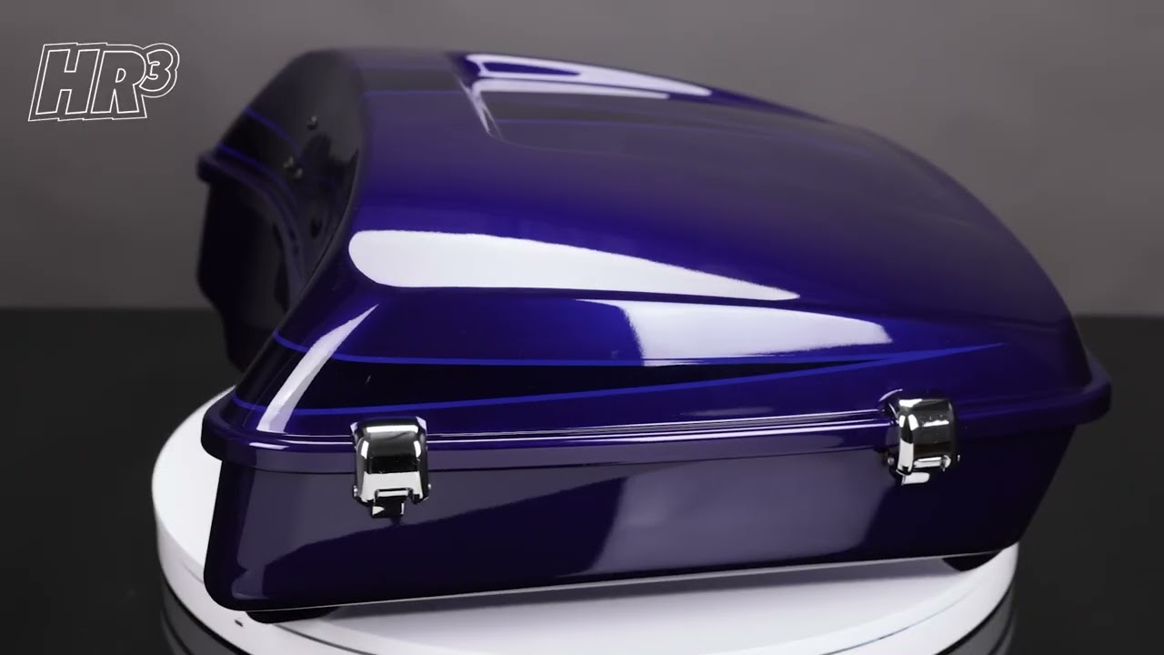 HR3 Zephyr Blue / Black Sunglo 10.7" Chopped Style Touring Trunk Luggage For 14-24 Harley Touring