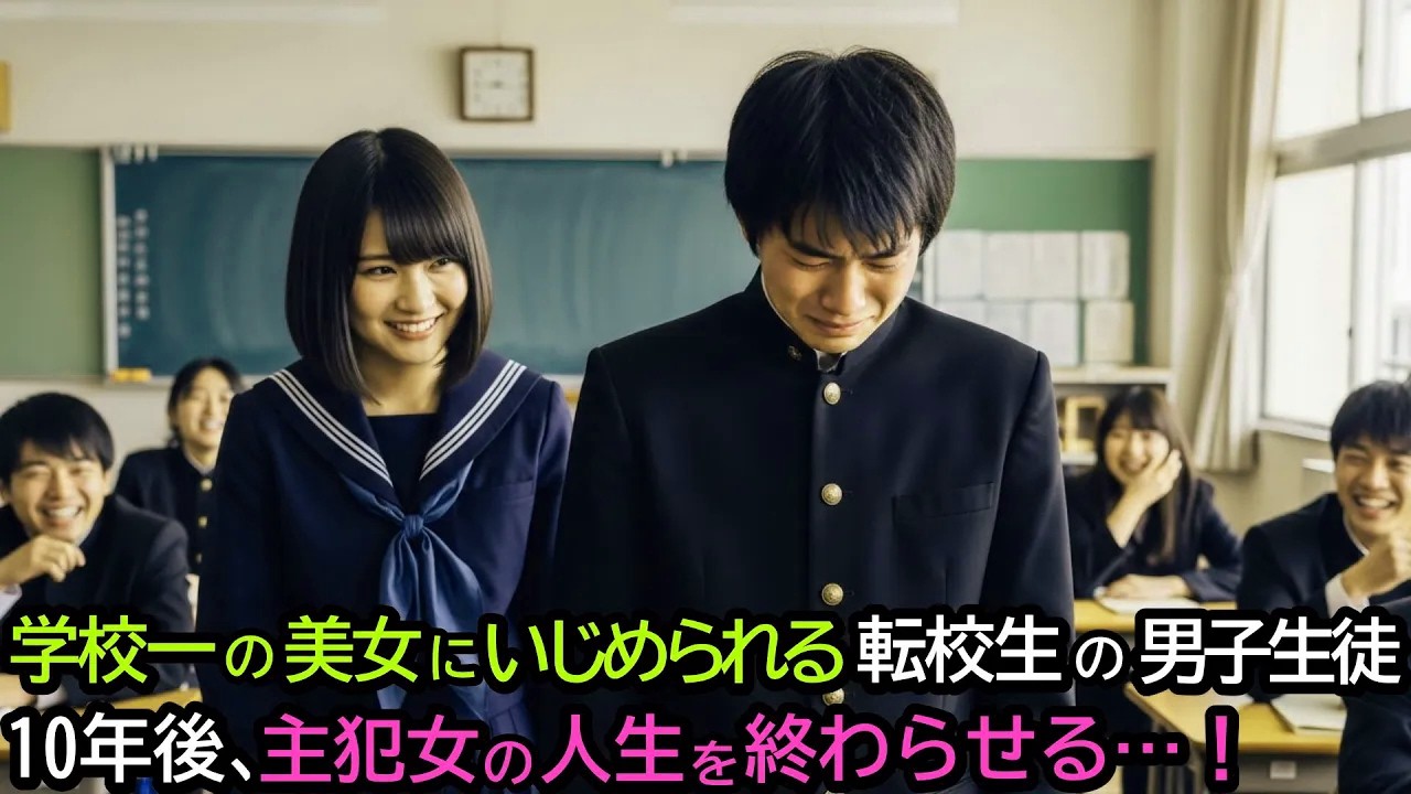 学校一の美女にいじめられる転校生の男子生徒。10年後、主犯女の人生を終わらせる…！