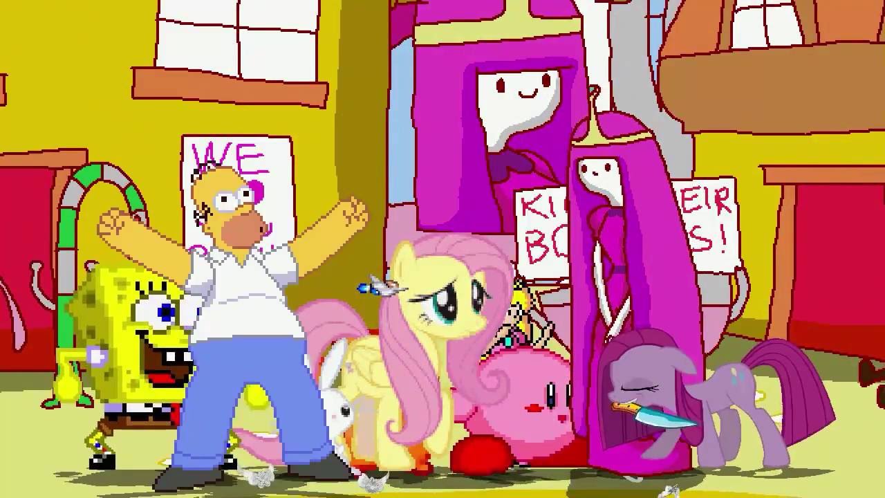 AN Mugen Request #645: Homer, Spongebob, Fluttershy & Pikachu VS Bubblegum, Pinkamena, Peach & Kirby