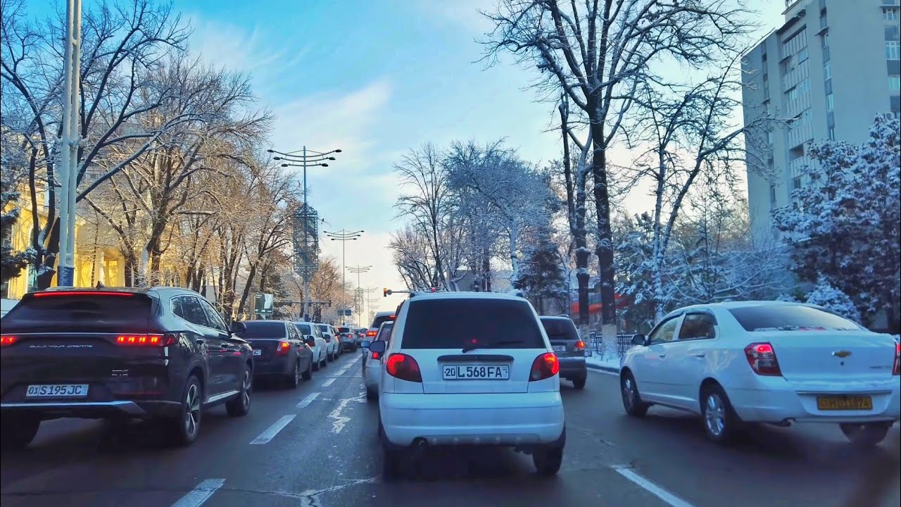 Tashkent City 4K - Driving Downtown - Snowy Weather  2024 January