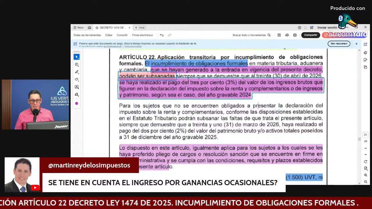 ARTICULO 22 DECRETO 1474 DE 2025. SANCIÓN POR OBLIGACIONES FORMALES
