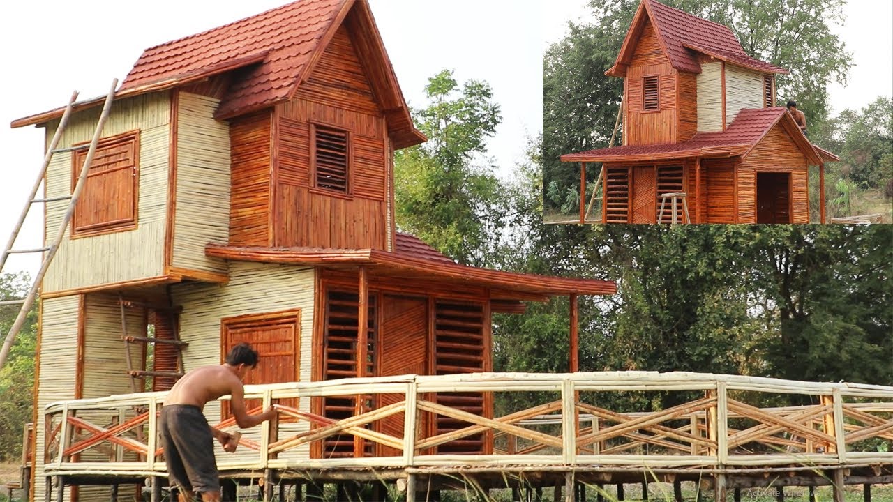 Building The Most Creative 2-Story Resort Bamboo House By Ancient Hand Tools [Part 4]