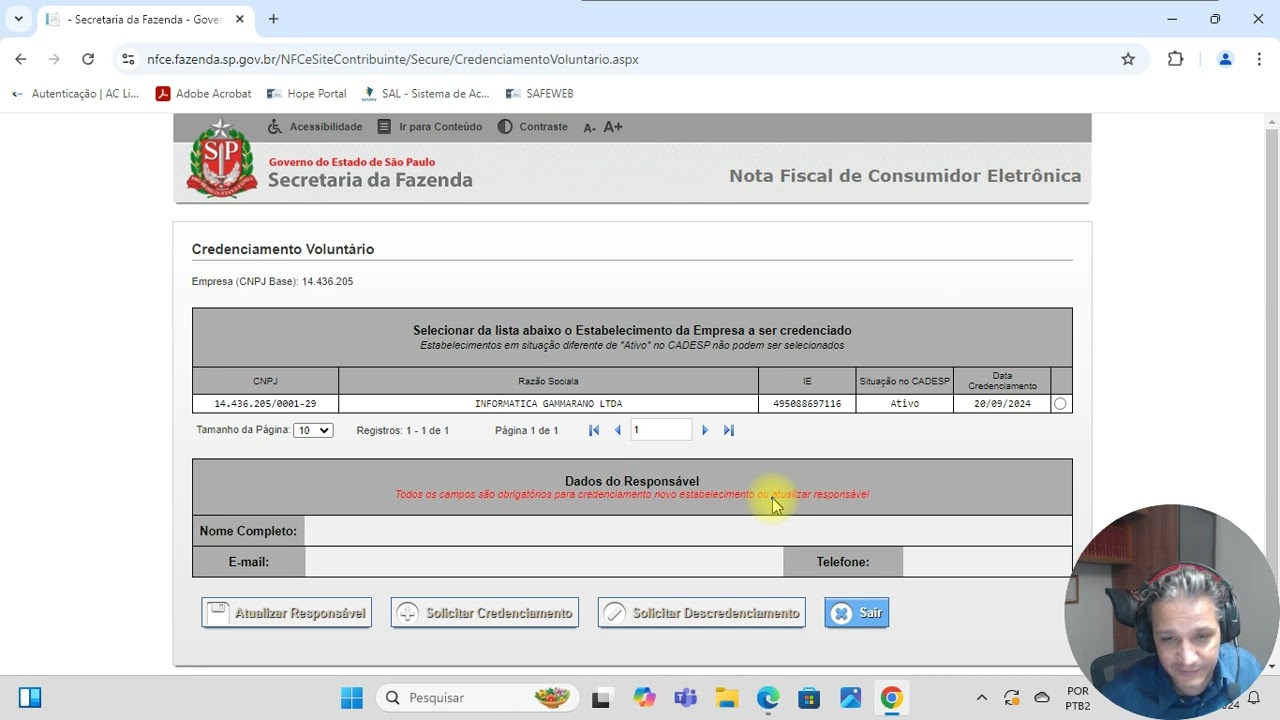 Configurar Credenciamento a NFCe Estado de S&atilde;o Paulo