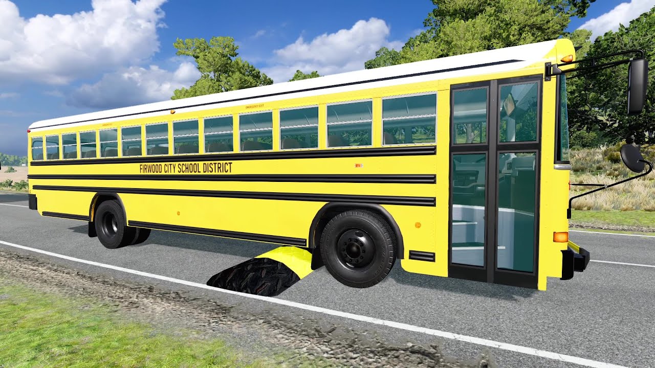 SCHOOL BUS, LONG BUS, TRUCKS Vs MASSIVE SPEED BUMPS - BeamNG.Drive