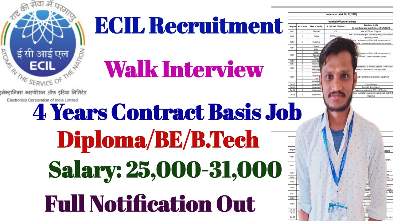 ECIL Recruitment 2023 | 4 years Contract Basis | Salary-26,000 | Diploma/BE/Btech | Walk interview