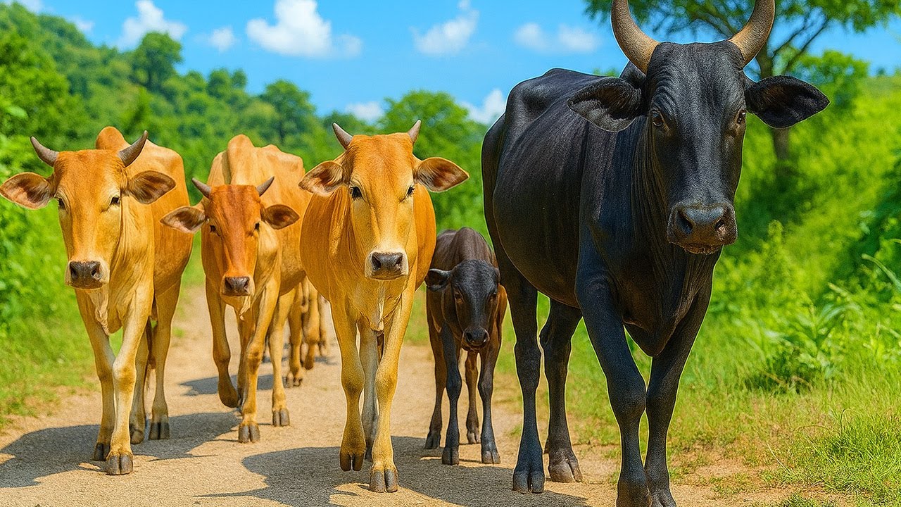 Gembala Sapi Lembu Berlarian di jalan, Suara Sapi Moo, Sapi Lucu Beramai-ramai Berjalan Di Jalan