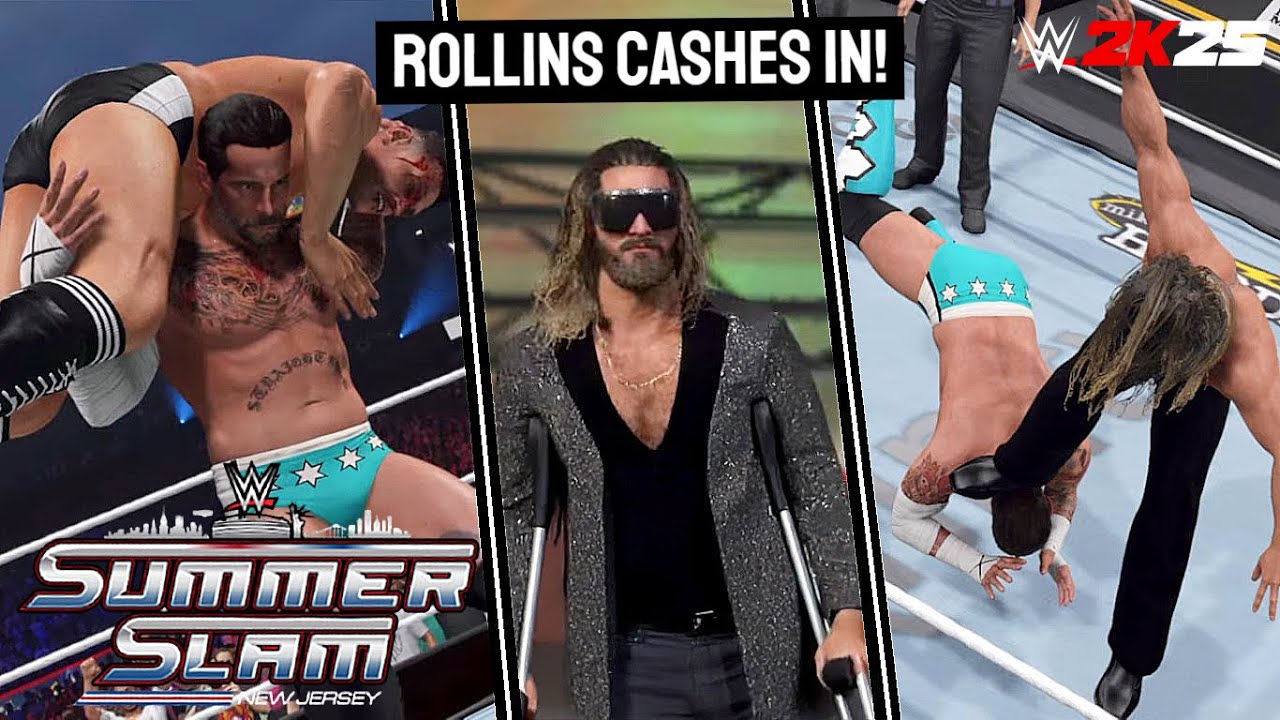 WWE 2K25 SIMULATION: CM Punk vs Gunther (Seth Rollins CASHES IN) | SummerSlam 2025 Highlights