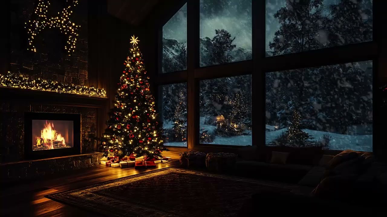 Winter Cabin Night Ambience ❄️ | Cozy Fire Sounds and Cold Winds for Calm Mind and Rest