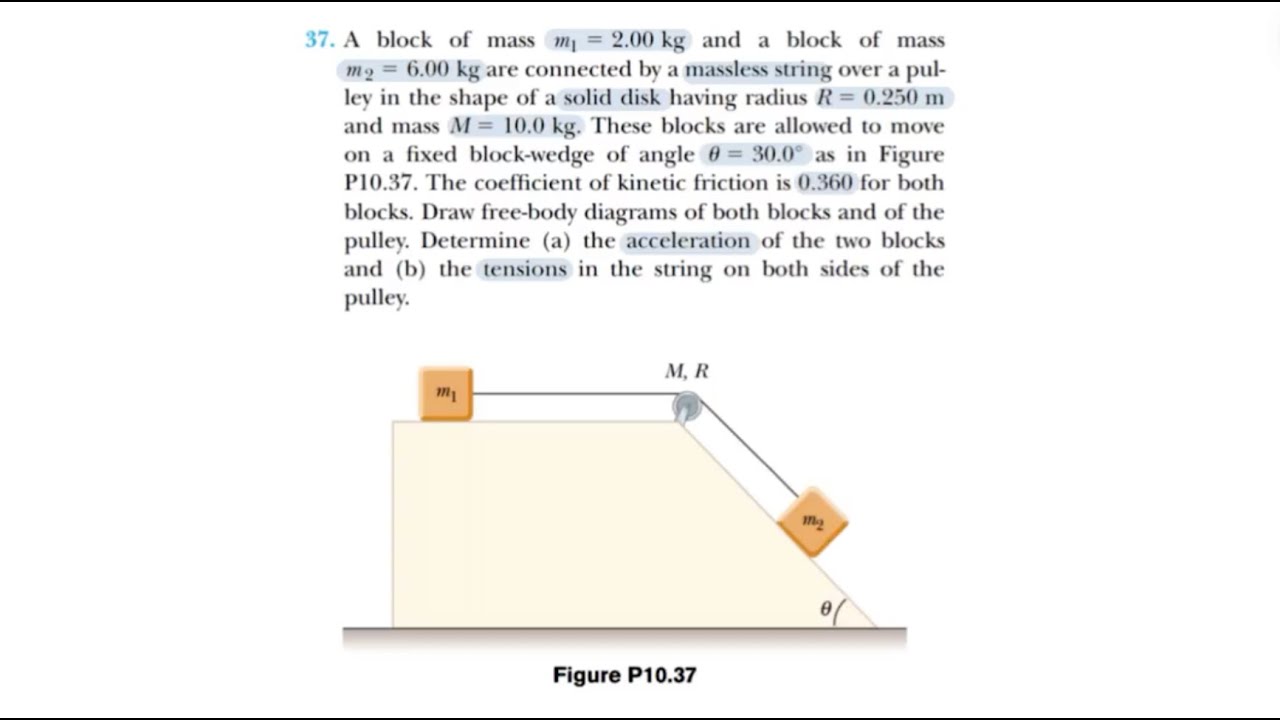 A block of mass m, = 2.00 kg | Two Masses and a Pulley with Inertia