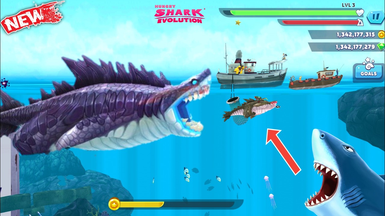Hungry Shark Evolution | Giant Monster Sharkjira Boss Battle - All 30 Sharks Unlocked MOD