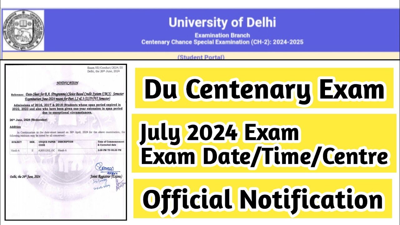 Du Centenary Chance 2024 Exam Notification | Ran2goal (DU SOL) #du #dusol #admission #special_exam