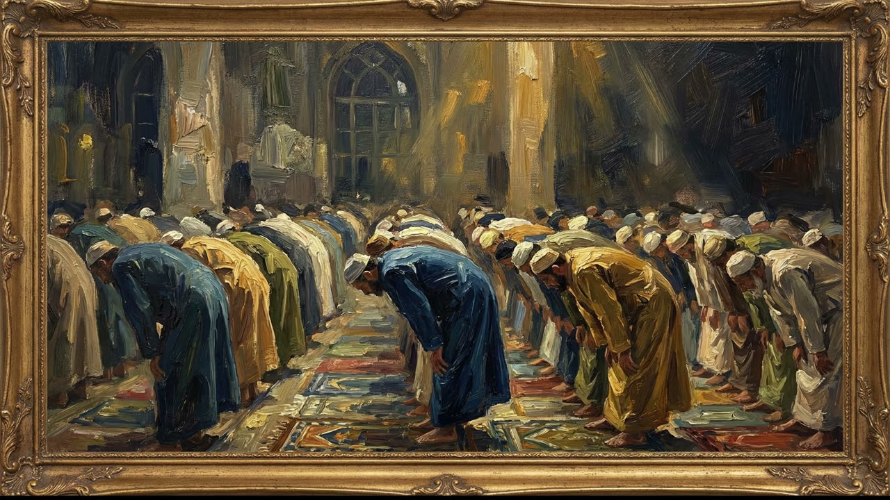 Sacred Prayer in Mosque Islamic Oil Painting Screensaver | Ramadan Frame TV Art