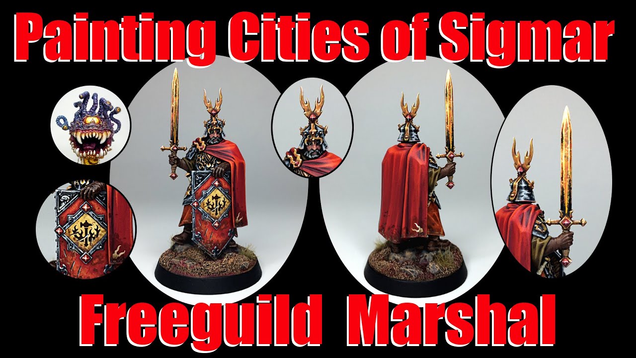 Painting a converted Freeguild Marshal with freehand for Cities of Sigmar Hammerhal Aqsha faction