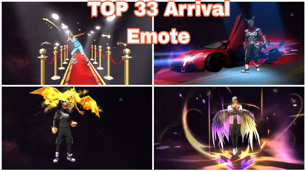 TOP 33 Arrival Emotes | free fire new entry emote 2024 | All Arrival  Emote In | FREE FIRE  INDIA 🇮🇳
