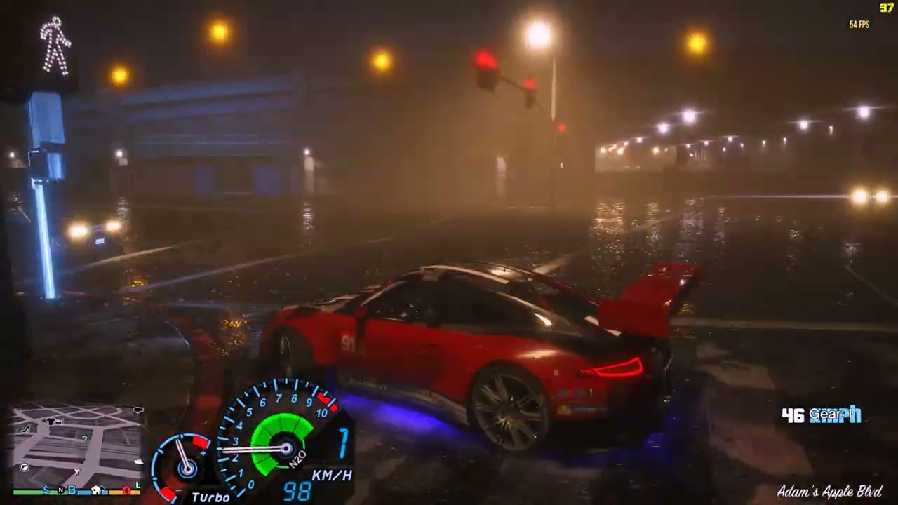 GTA V. Rainy night city drifting - 911 GT3R