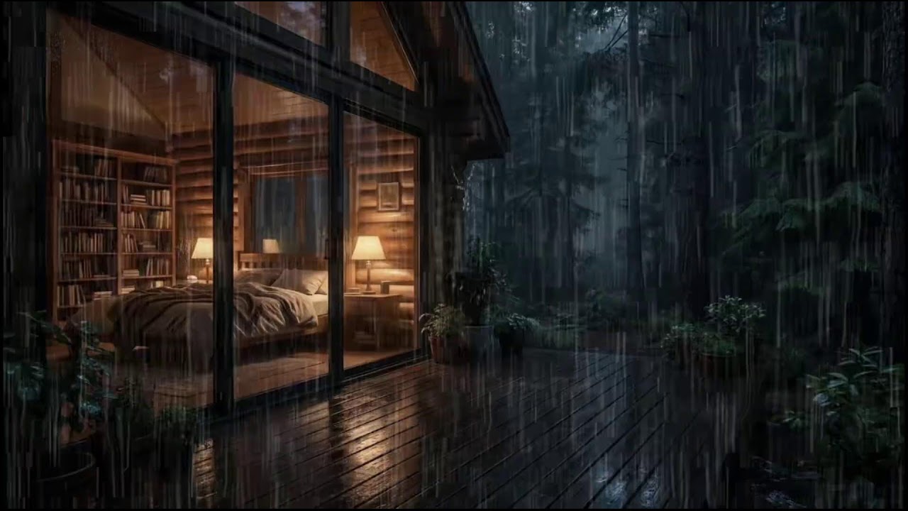 Forest Cabin at Night 🌲 | Gentle rain falling outside, calming rain ambience for peaceful relaxation
