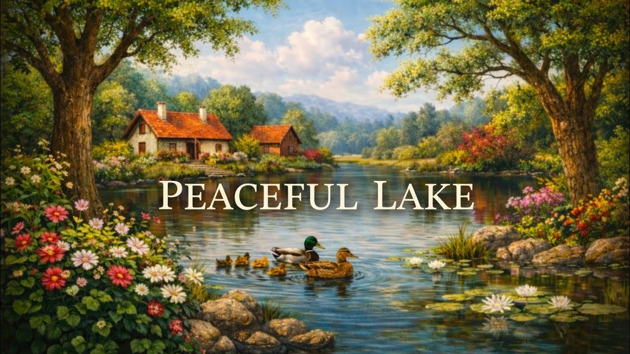 Peaceful Lake Painting with Birds Chirping | Relaxing Nature Ambience (3 Hours)