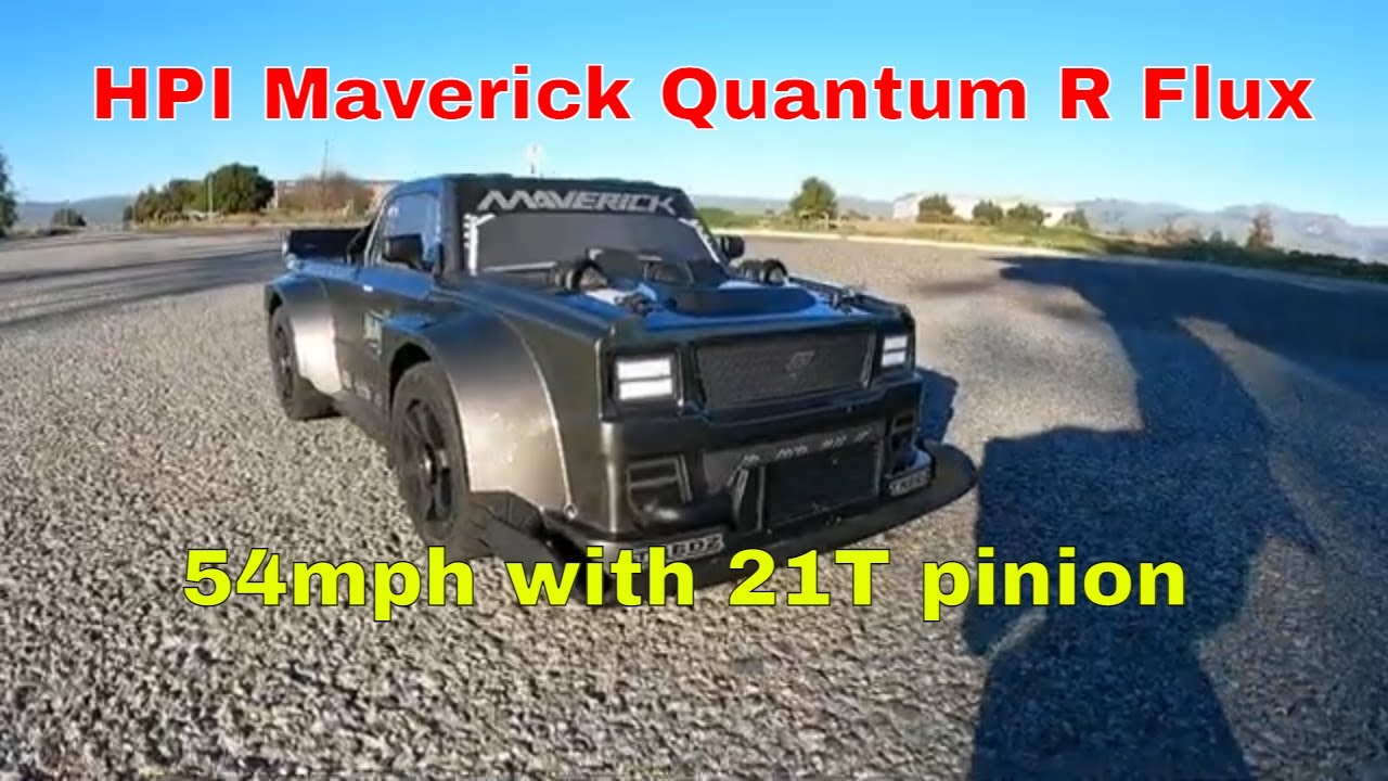 HPI Maverick Quantum R Flux speed run with 21T pinion 54mph