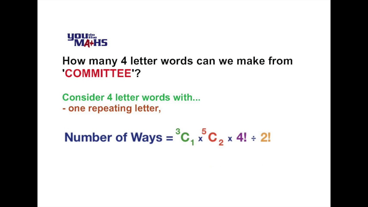 Permutations and Combinations : Arrangements involving repeated characters.