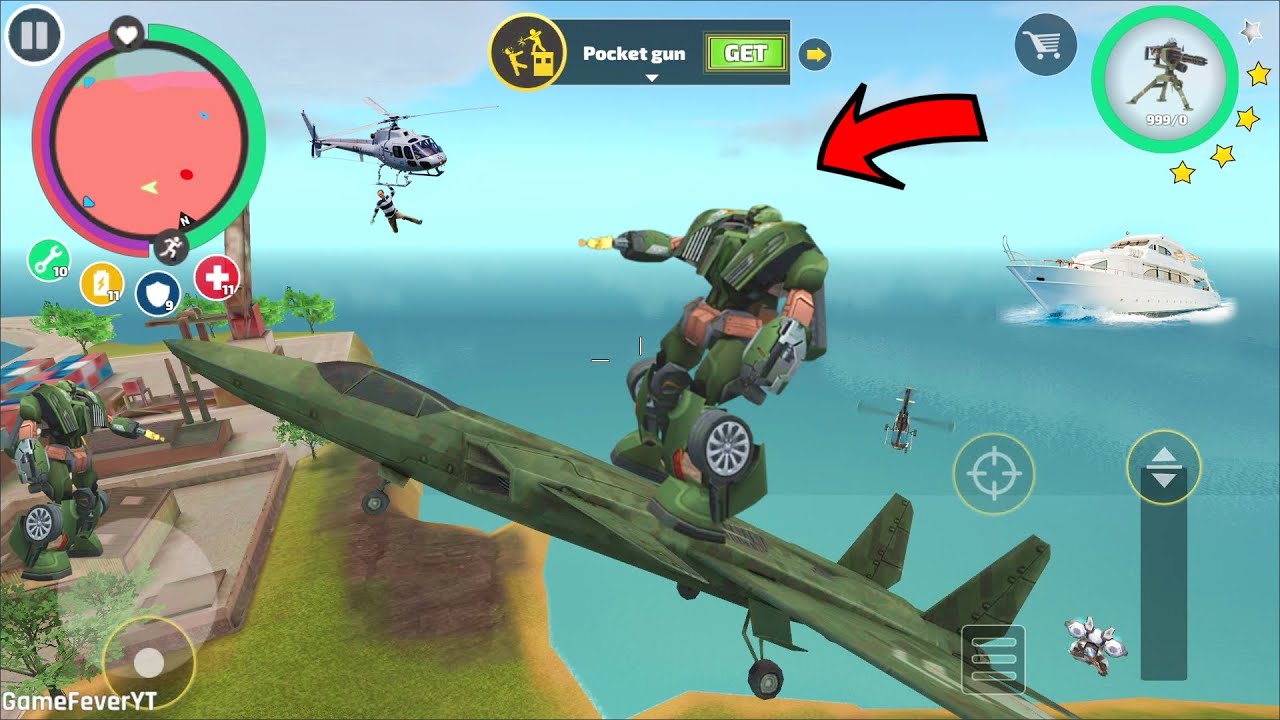 rope hero vice town (giant transformer jet airplane fly out of water) jet airplane fight robot - HD